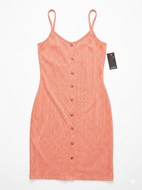No Boundaries Peach Textured Button-Front Midi Slip Dress